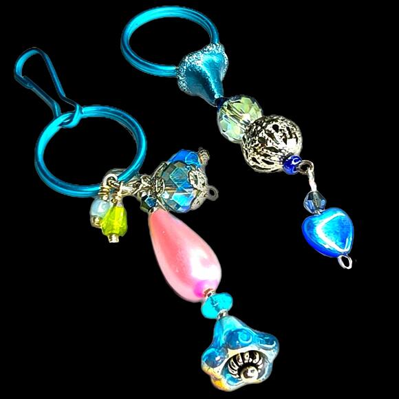 2 Handmade Crystal Glass Sterling Silver & Metal Keyrings - Picture 1 of 8